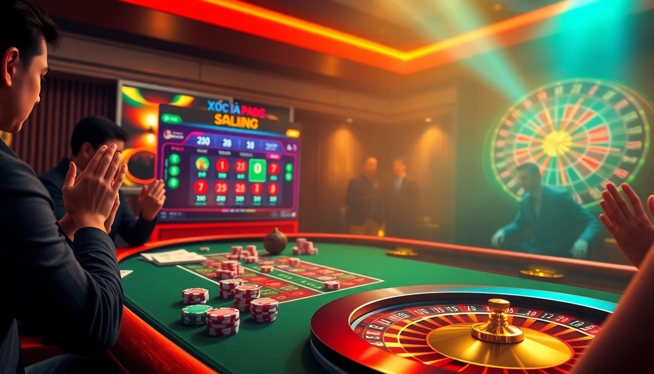 Exciting gameplay of xóc đĩa online at a virtual casino table with colorful betting options.